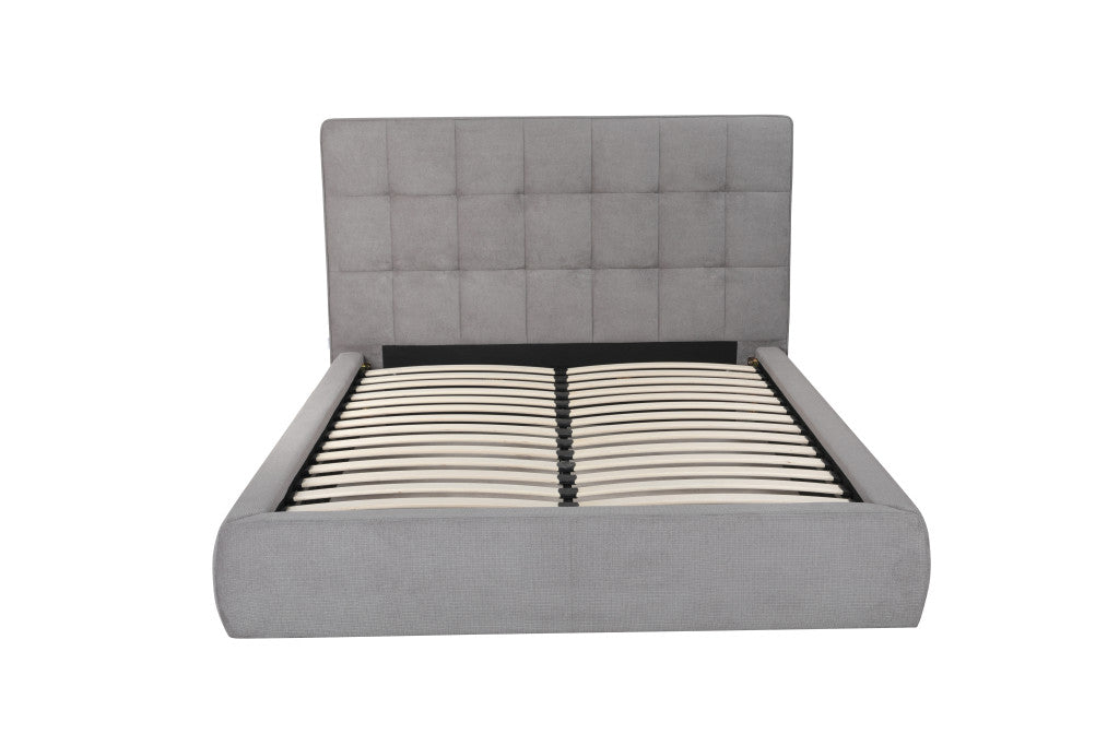 Gray Tufted Linen Blend Upholstered Queen Bed