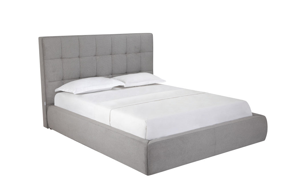 Gray Tufted Linen Blend Upholstered Queen Bed