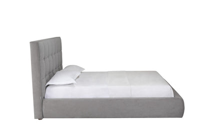 Gray Tufted Linen Blend Upholstered Queen Bed