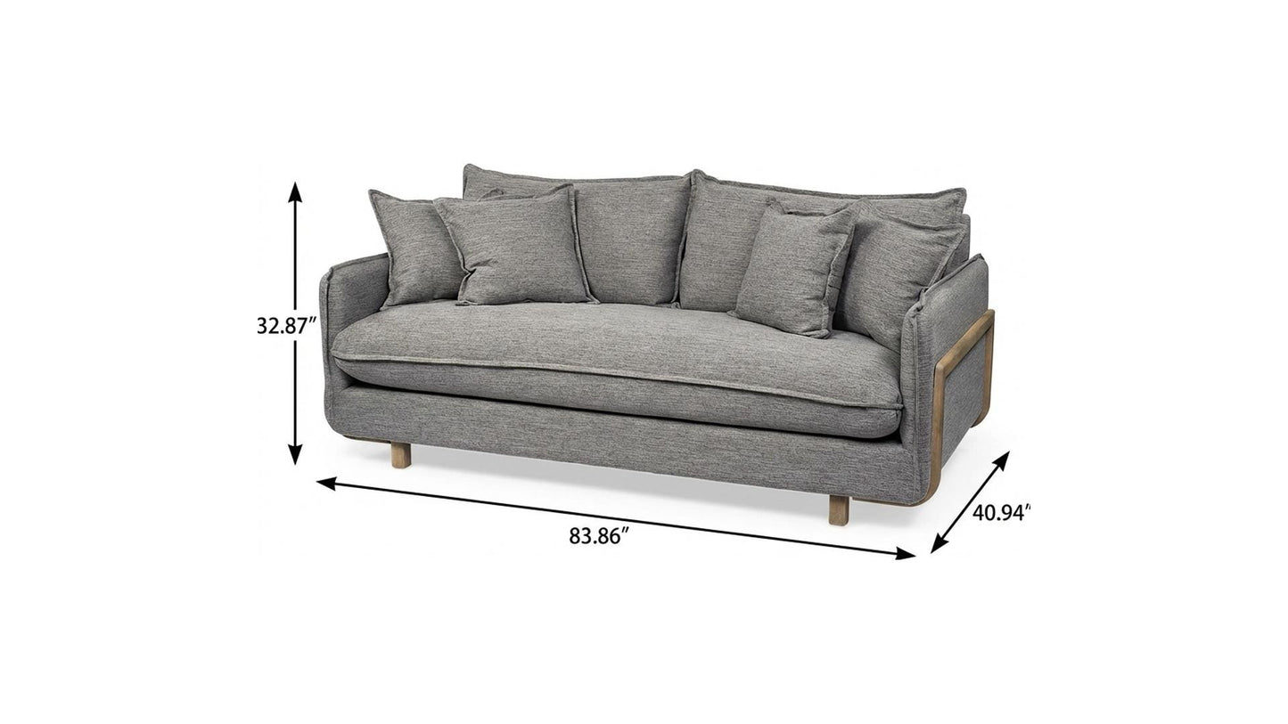 Gray Fabric Sofa With Brown Legs