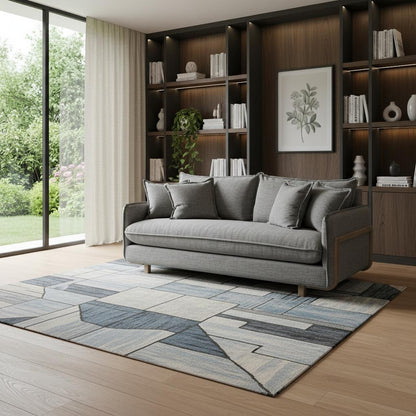 Gray Fabric Sofa With Brown Legs