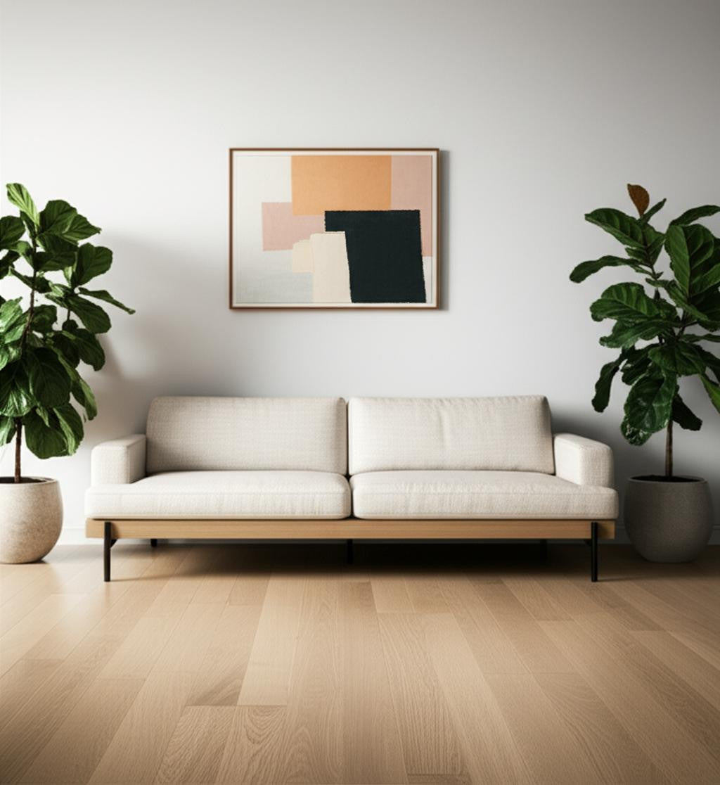 Beige Fabric Sofa With Black Legs