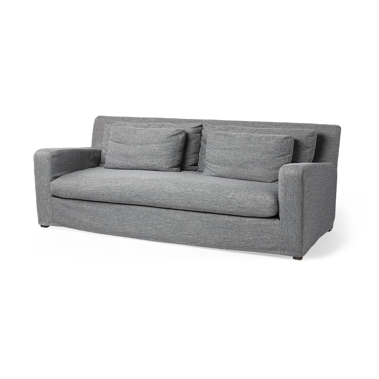 Dark Gray Slipcovered Fabric Sofa With Toss Pillows