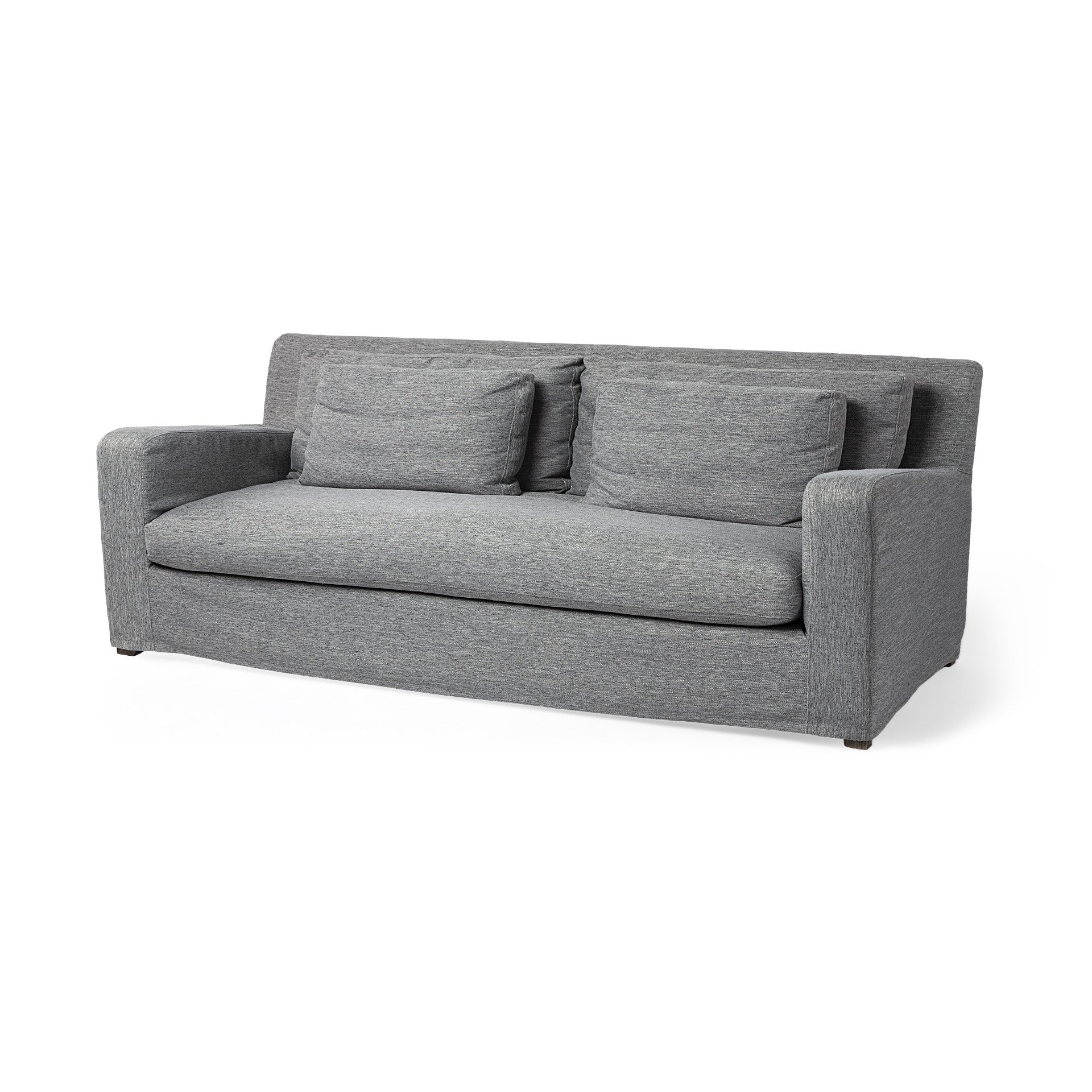 Dark Gray Slipcovered Fabric Sofa With Toss Pillows