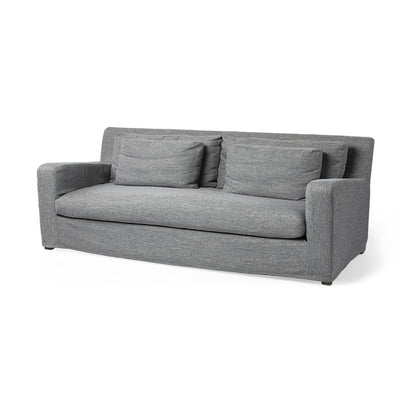 Dark Gray Slipcovered Fabric Sofa With Toss Pillows