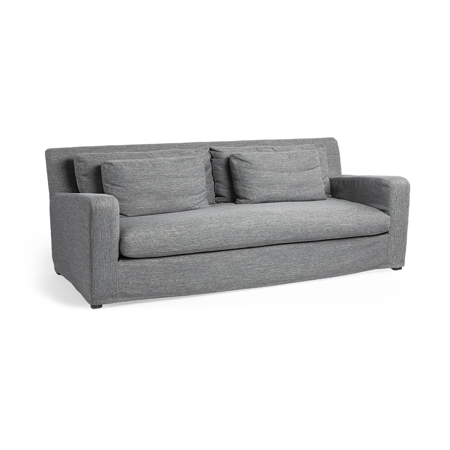 Dark Gray Slipcovered Fabric Sofa With Toss Pillows