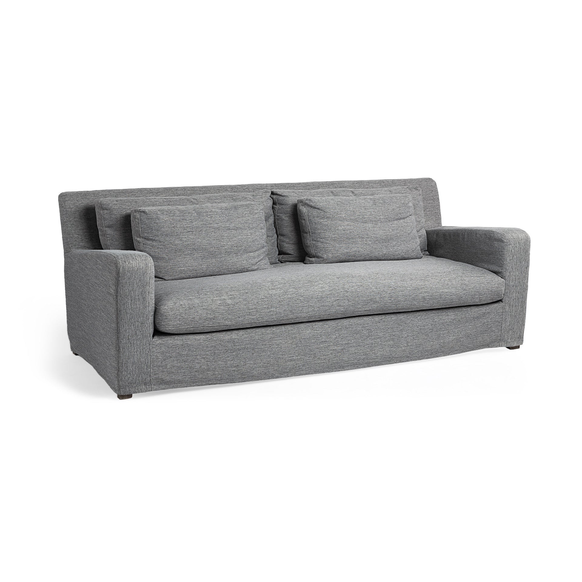 Dark Gray Slipcovered Fabric Sofa With Toss Pillows
