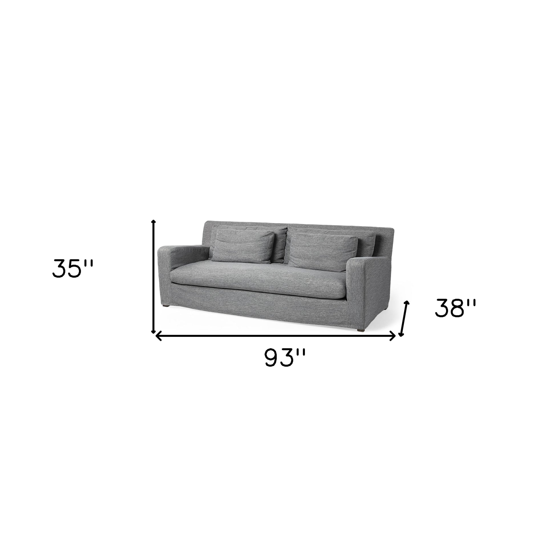 Dark Gray Slipcovered Fabric Sofa With Toss Pillows
