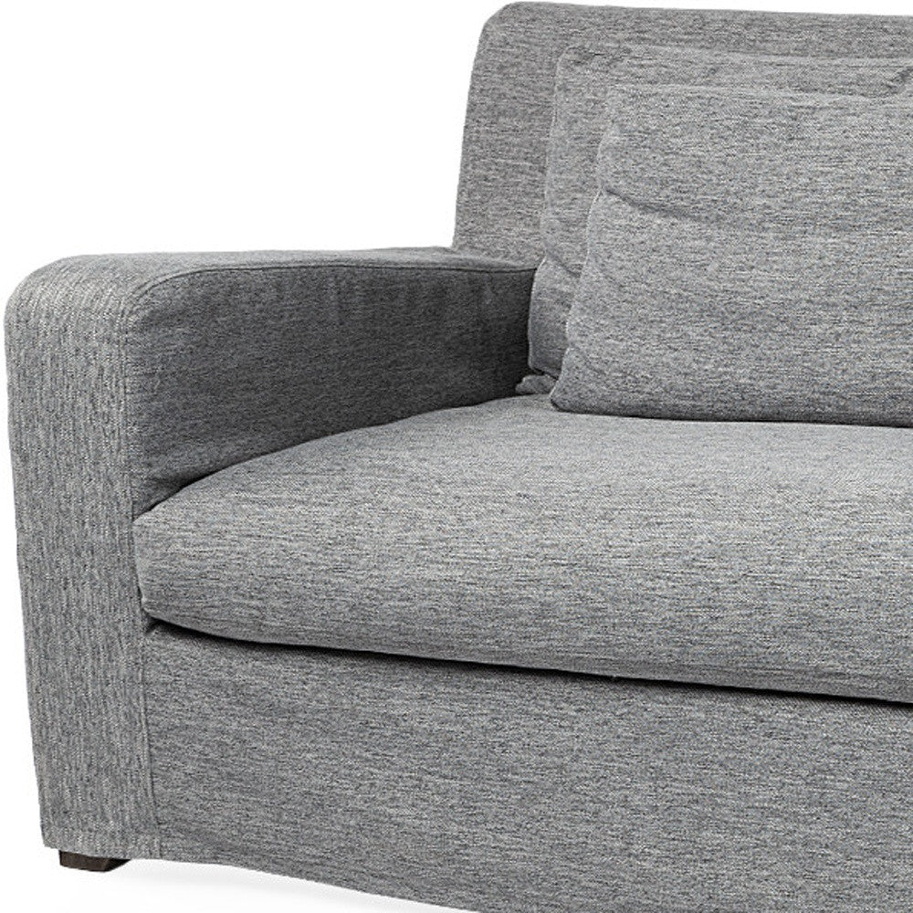 Dark Gray Slipcovered Fabric Sofa With Toss Pillows