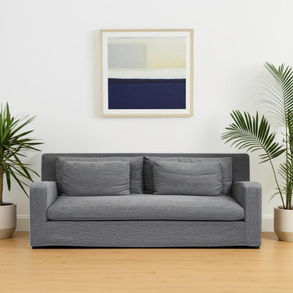 Dark Gray Slipcovered Fabric Sofa With Toss Pillows