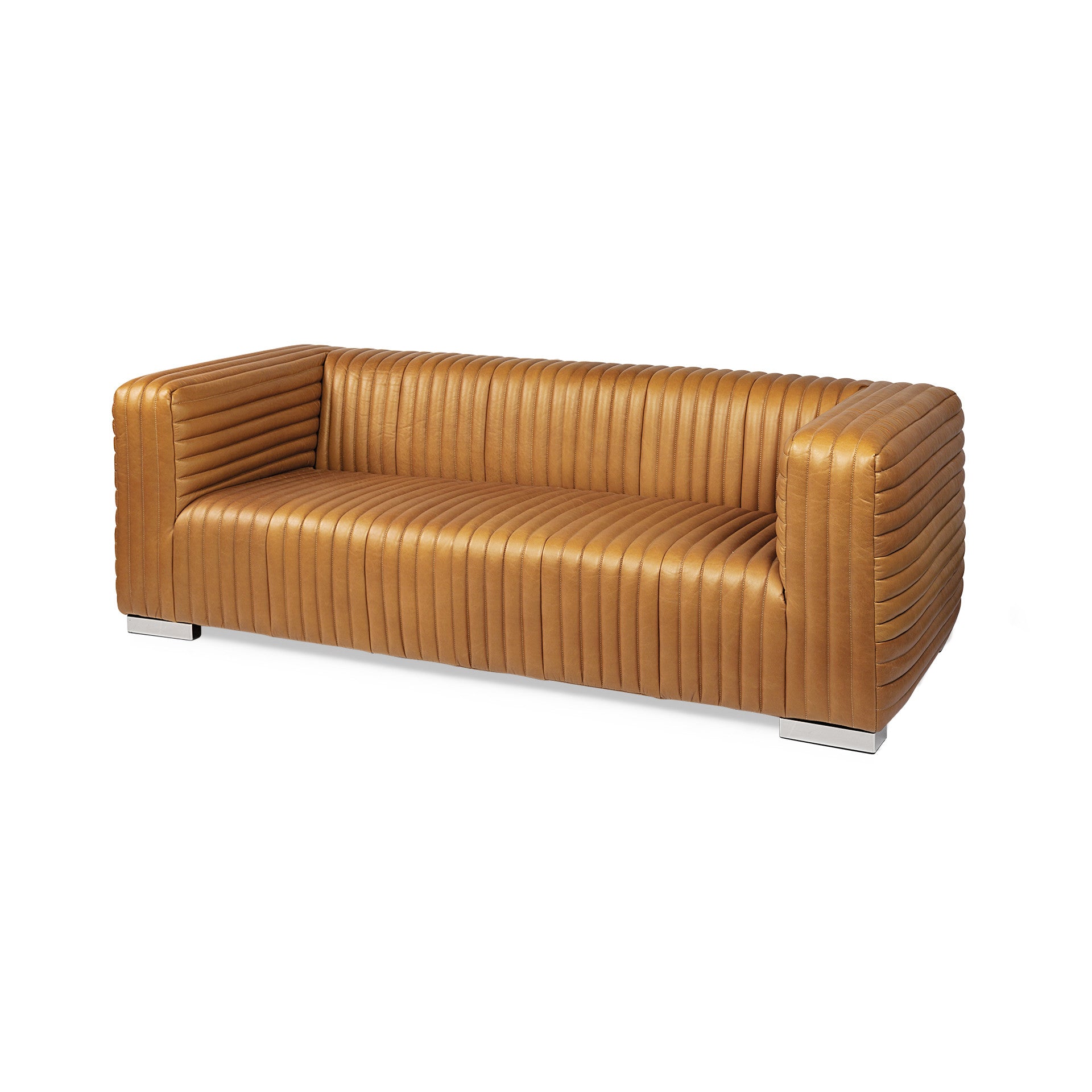 Brown Channel Tufted Leather Sofa