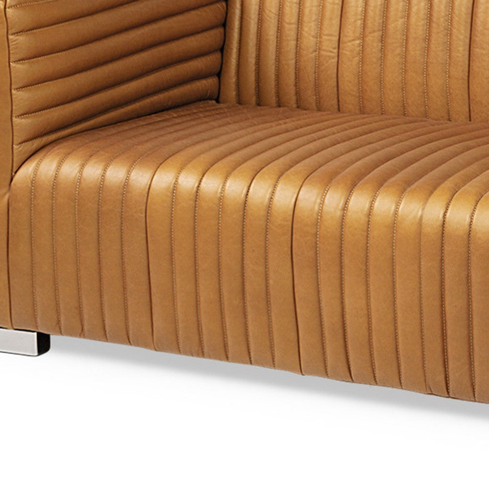 Brown Channel Tufted Leather Sofa