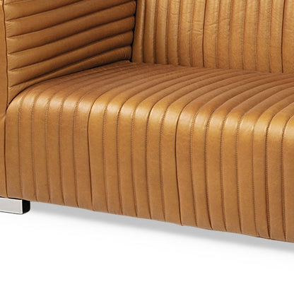 Brown Channel Tufted Leather Sofa