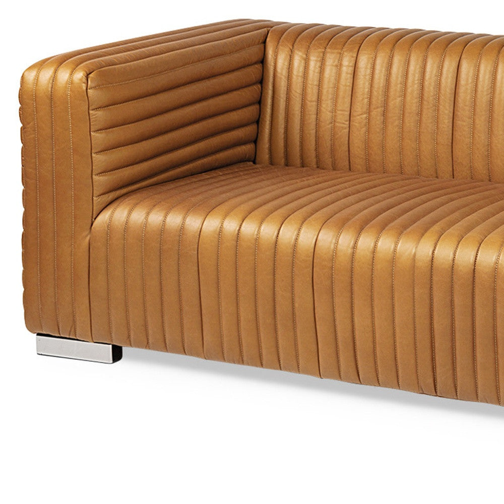 Brown Channel Tufted Leather Sofa