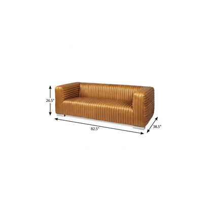 Brown Channel Tufted Leather Sofa