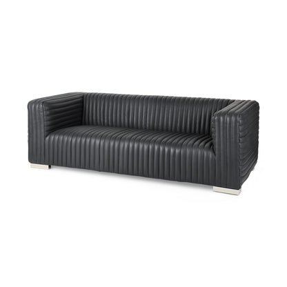 Callum Black Leather Sofa With Silver Legs