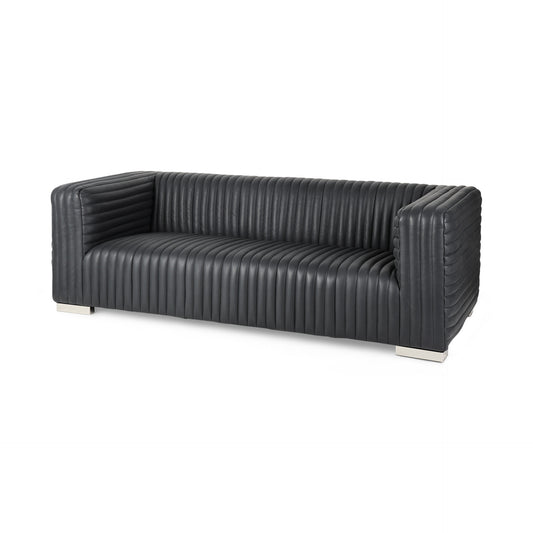 Callum Black Leather Sofa With Silver Legs