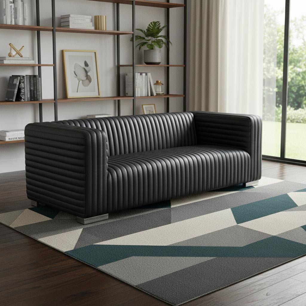 Black Leather Sofa With Silver Legs