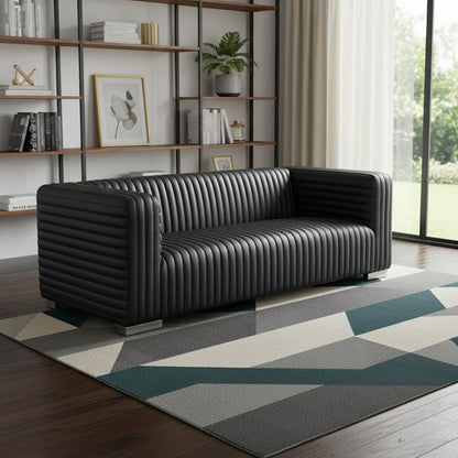 Black Leather Sofa With Silver Legs