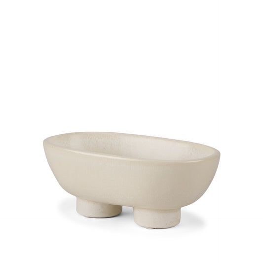 Cream Ceramic Oval Pedestal Centerpiece Bowl