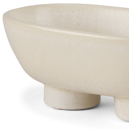 Cream Ceramic Oval Pedestal Centerpiece Bowl