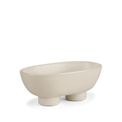 Cream Ceramic Oval Pedestal Centerpiece Bowl