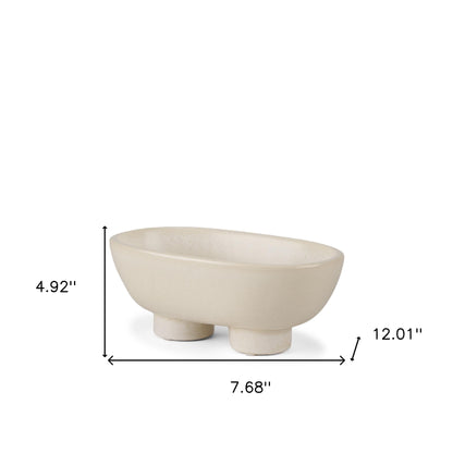 Cream Ceramic Oval Pedestal Centerpiece Bowl