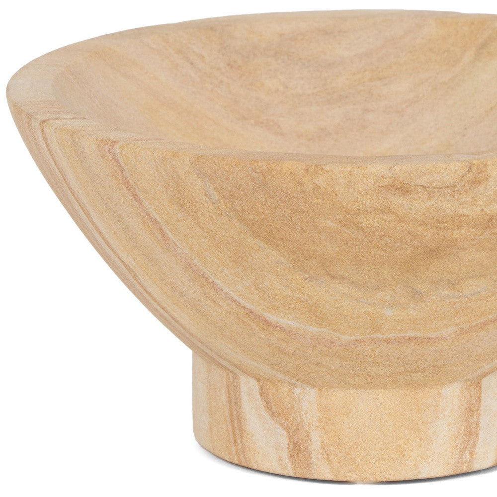 Beige Sandstone Round Pedestal Centerpiece Bowl