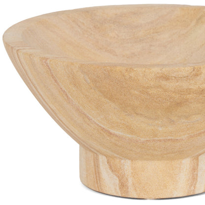 Beige Sandstone Round Pedestal Centerpiece Bowl