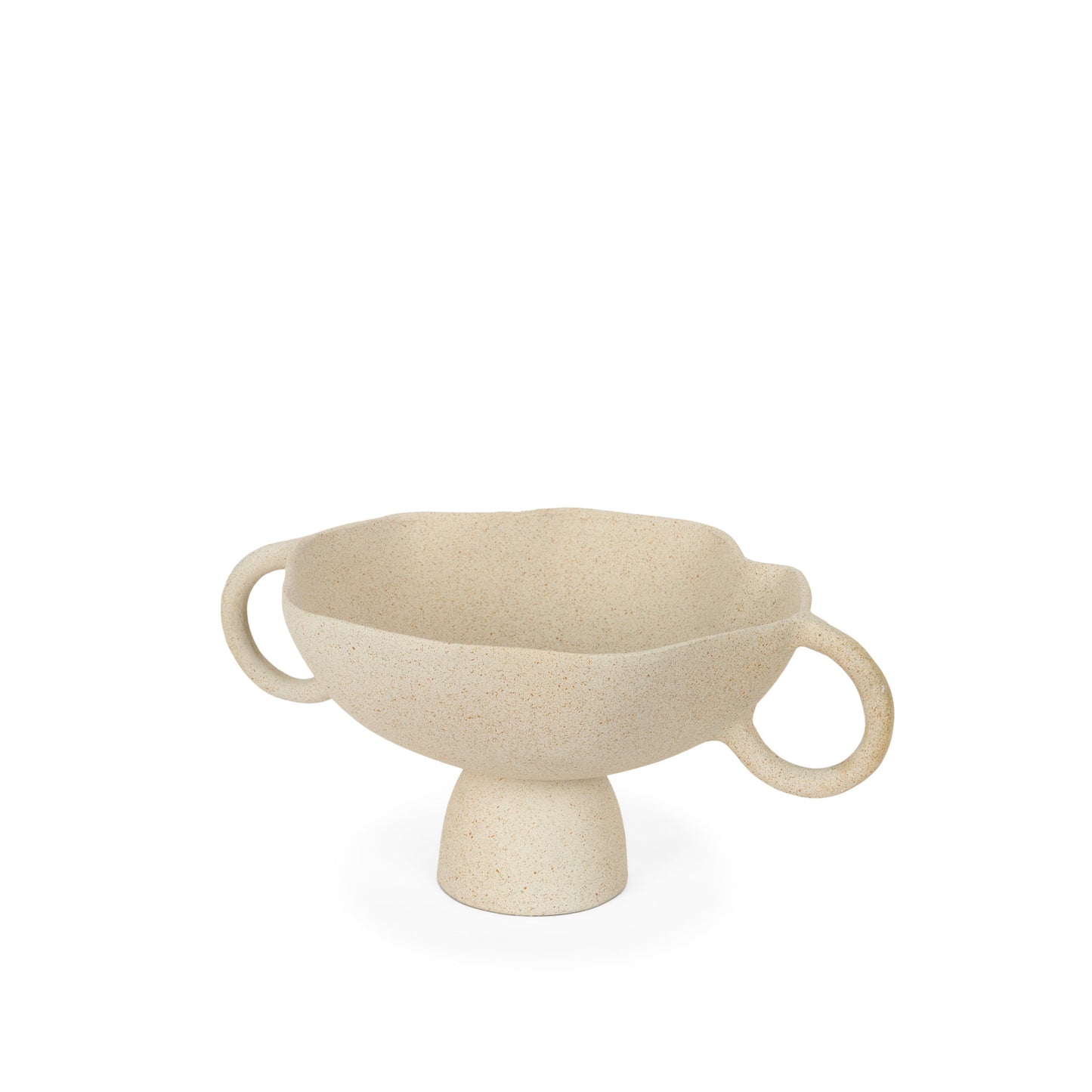 Beige Cast Round Pedestal Centerpiece Bowl w/ Handles