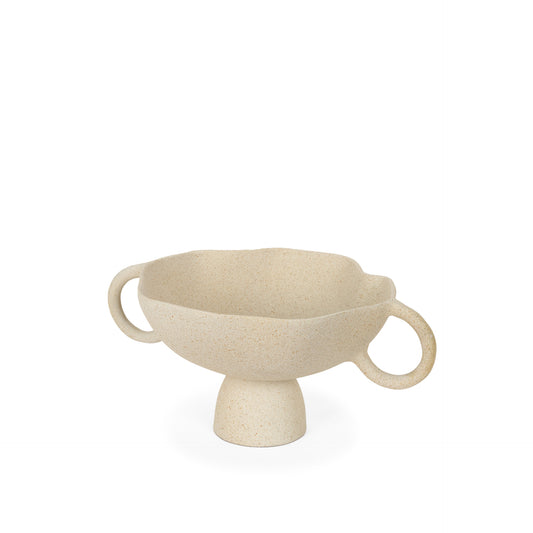 Beige Cast Round Pedestal Centerpiece Bowl w/ Handles