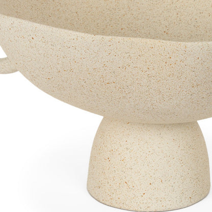 Beige Cast Round Pedestal Centerpiece Bowl w/ Handles