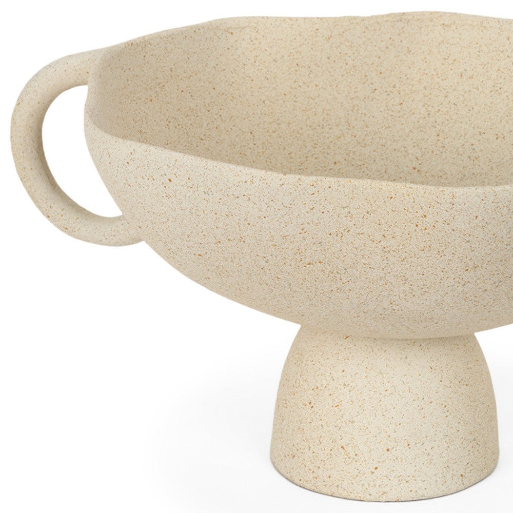Beige Cast Round Pedestal Centerpiece Bowl w/ Handles