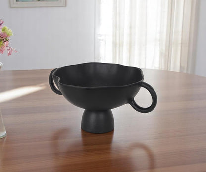Black Metal Round Pedestal Centerpiece Bowl