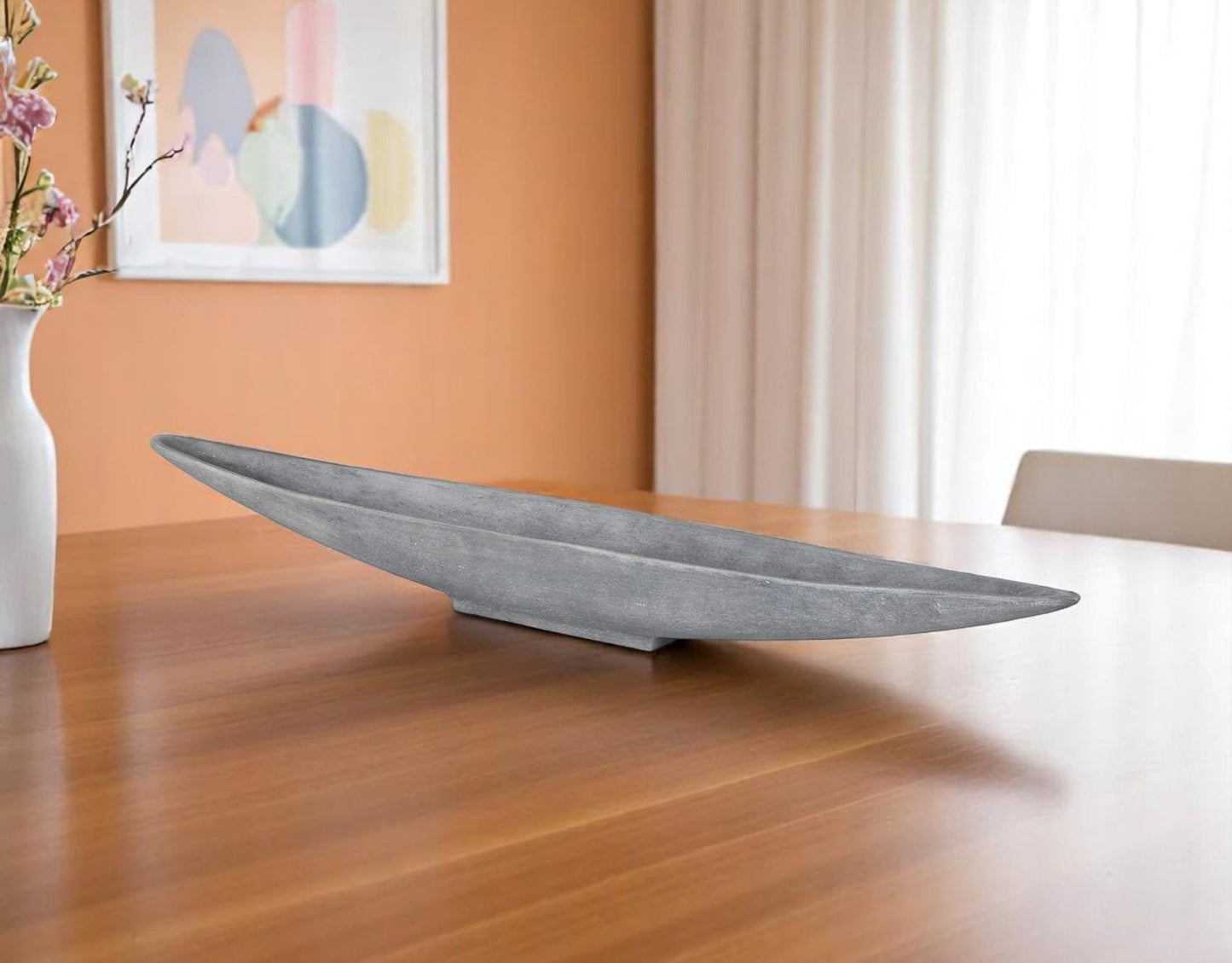 Gray Cast Oval Long Boat Centerpiece Bowl