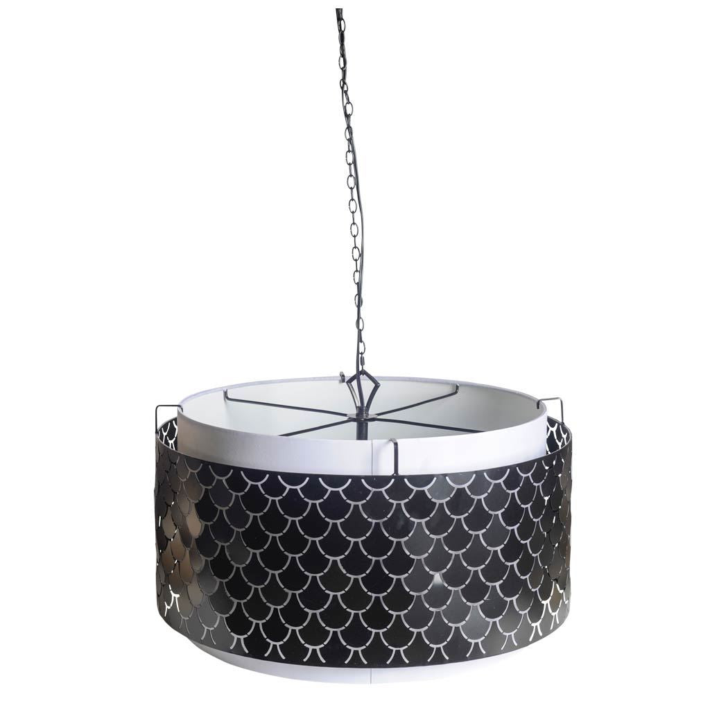 Charcoal Black & White Drum Chandelier w/ Black Shades