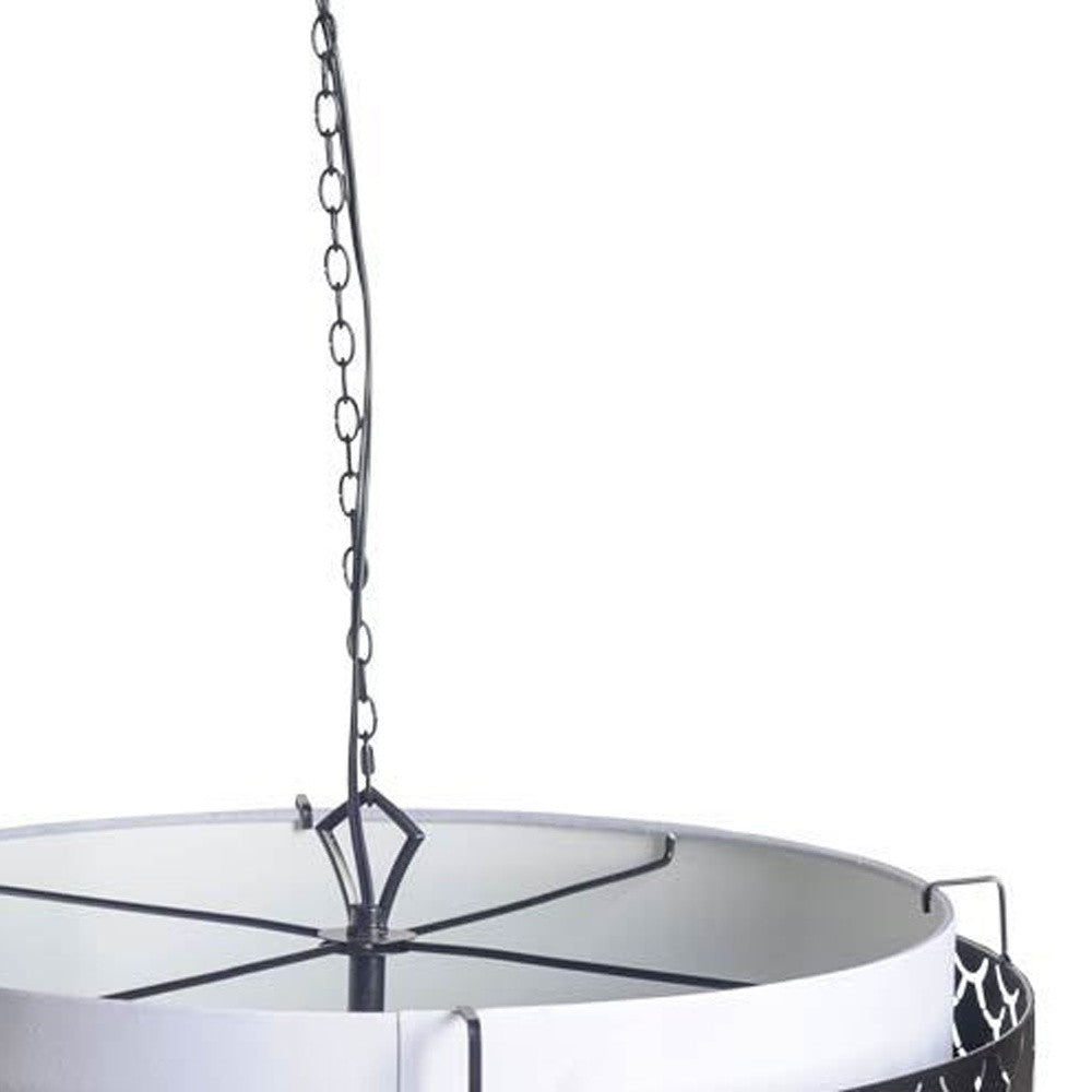 Charcoal Black & White Drum Chandelier w/ Black Shades