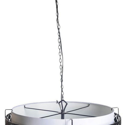 Charcoal Black & White Drum Chandelier w/ Black Shades