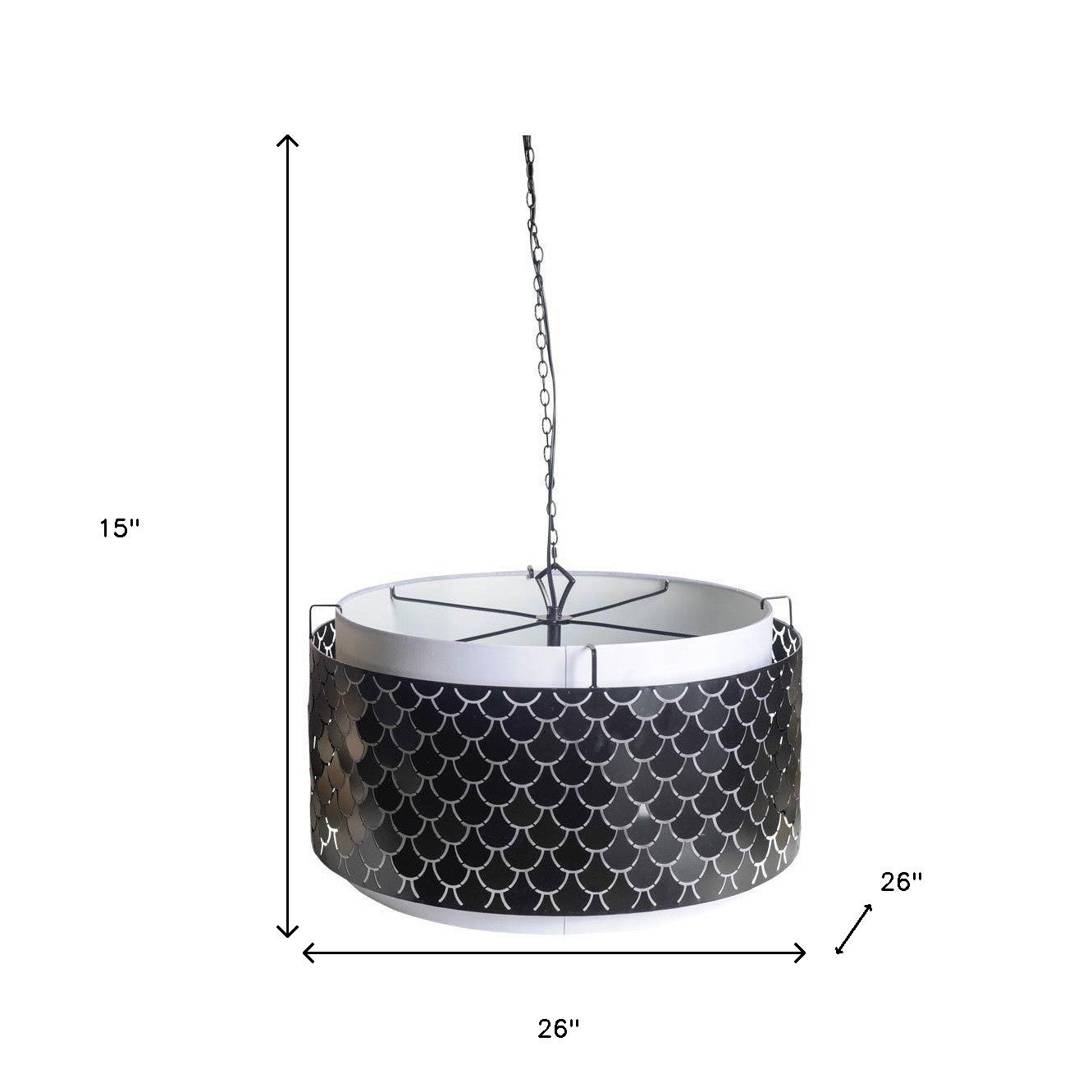 Charcoal Black & White Drum Chandelier w/ Black Shades