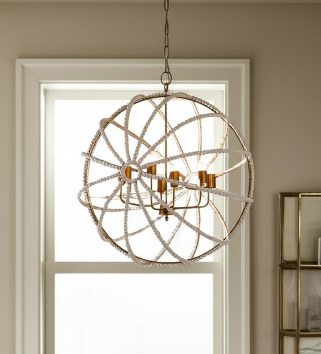 White & Gold Empire 6 Light Beads Chandelier