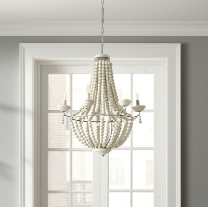 Silver & White Empire 6 Light Beads Chandelier