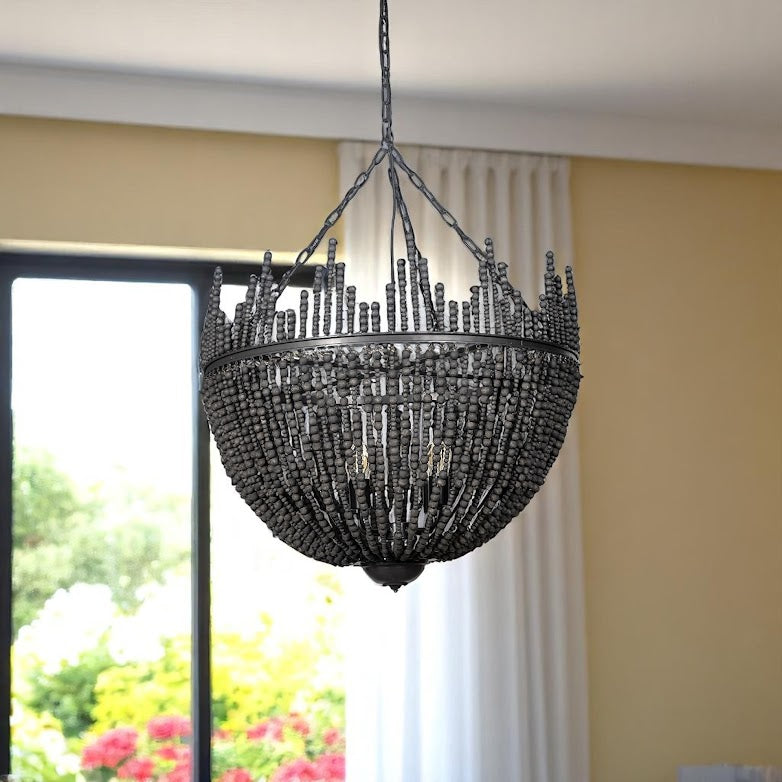 Black Unique Statement 4 Light Beads Chandelier