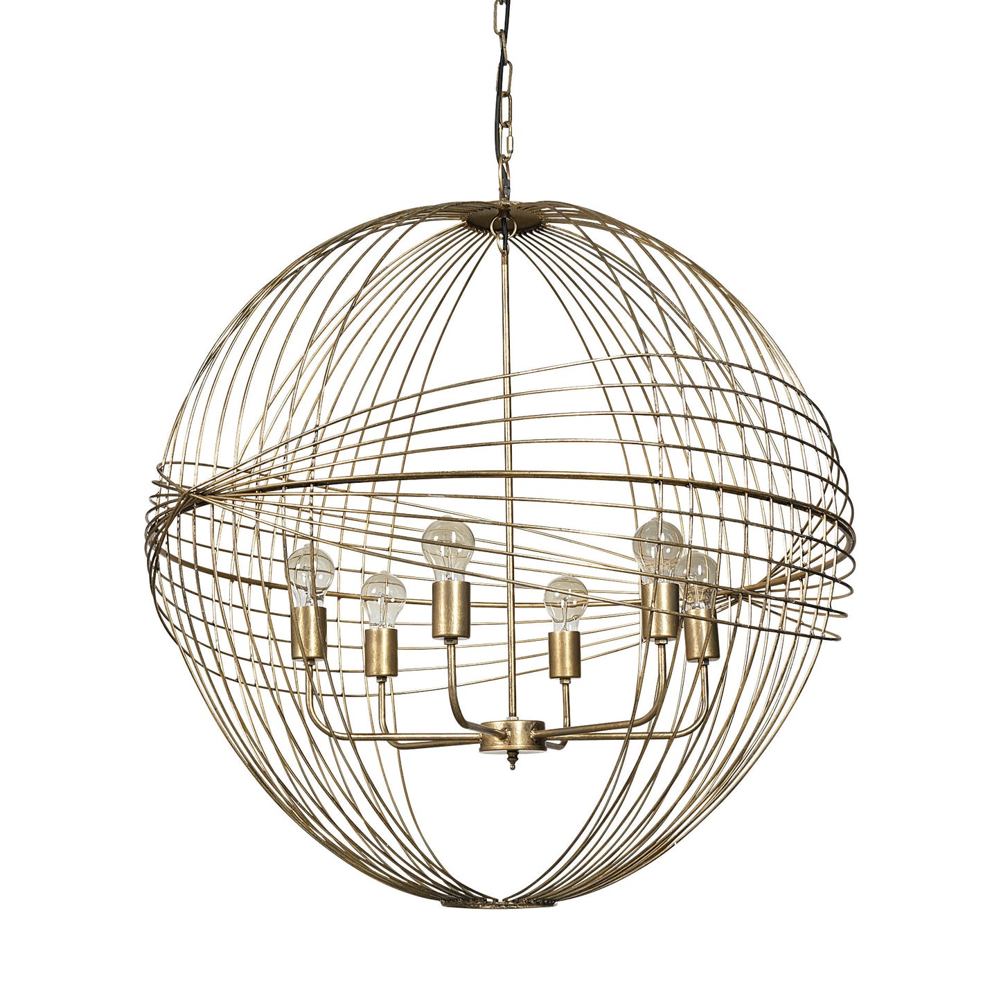 Gold Caged 6 Light Glass Chandelier w/ Shades