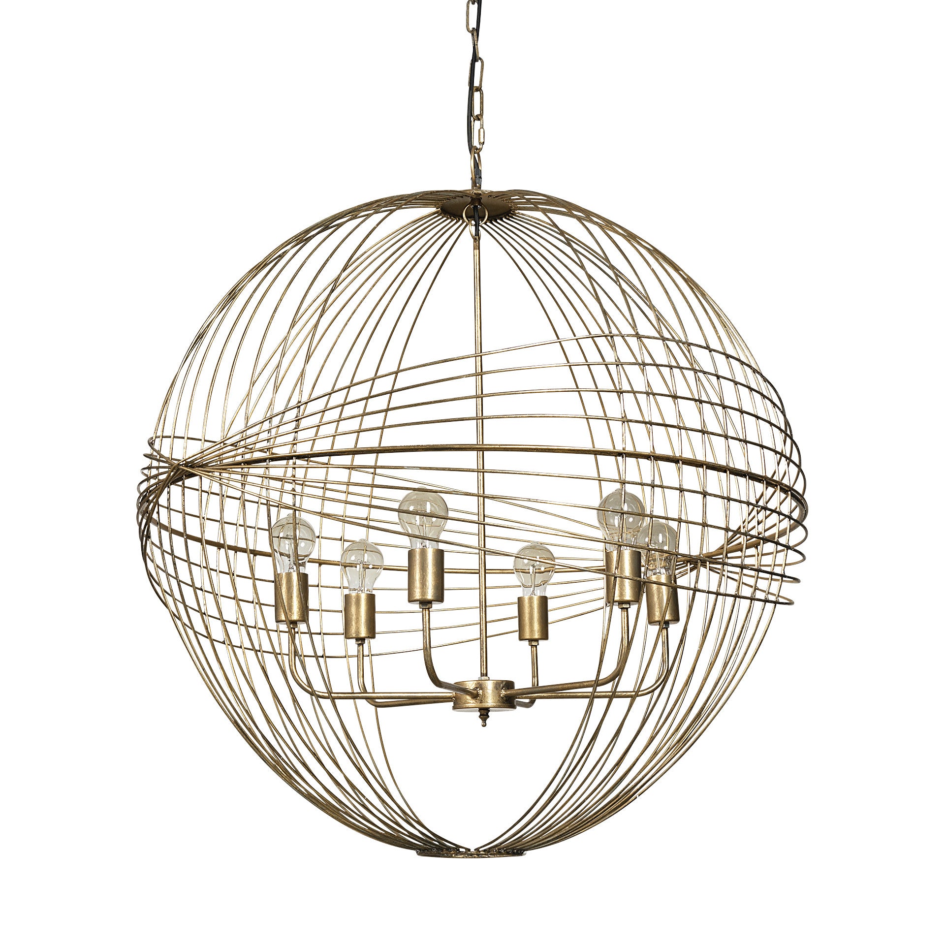 Gold Caged 6 Light Glass Chandelier w/ Shades