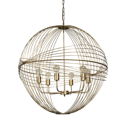 Gold Caged 6 Light Glass Chandelier w/ Shades