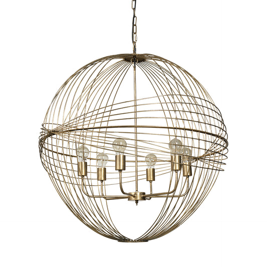 Gold Caged 6 Light Glass Chandelier w/ Shades