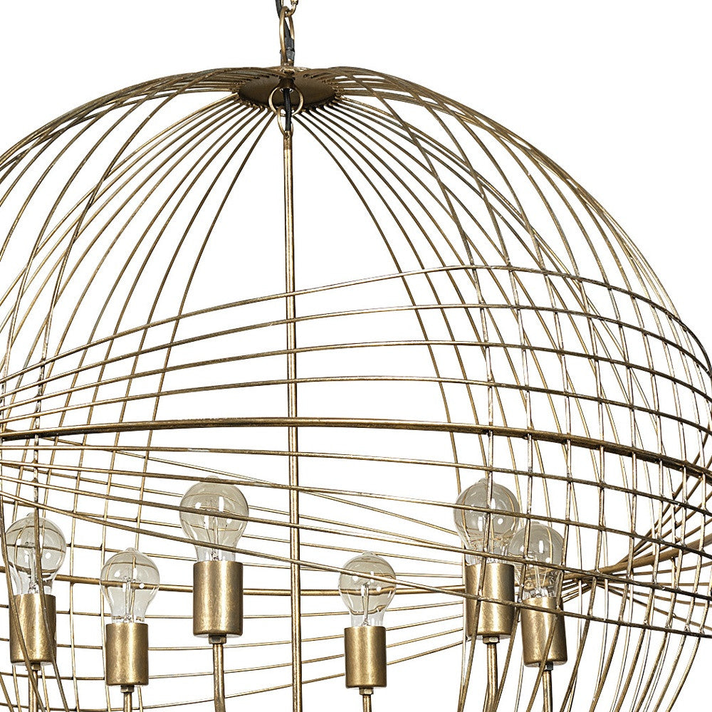 Gold Caged 6 Light Glass Chandelier w/ Shades