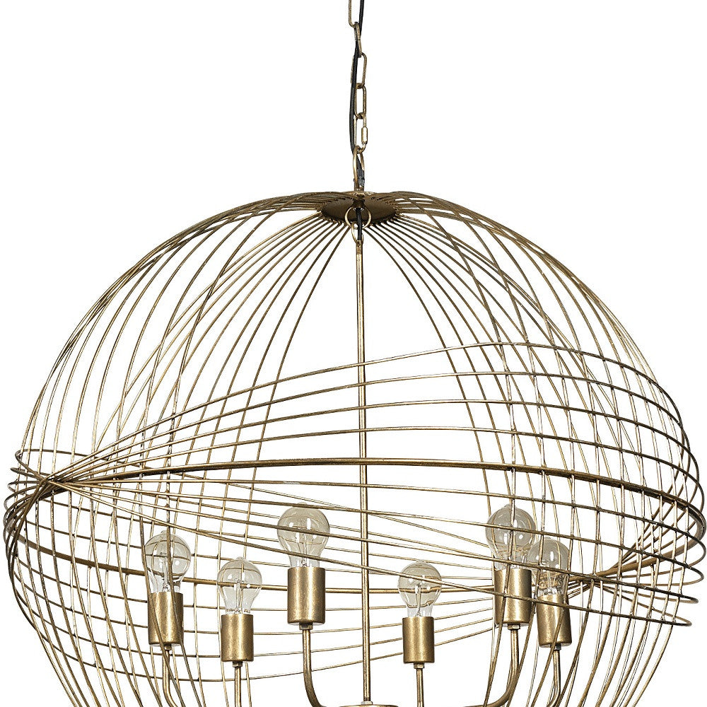 Gold Caged 6 Light Glass Chandelier w/ Shades
