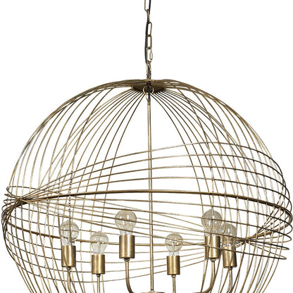 Gold Caged 6 Light Glass Chandelier w/ Shades