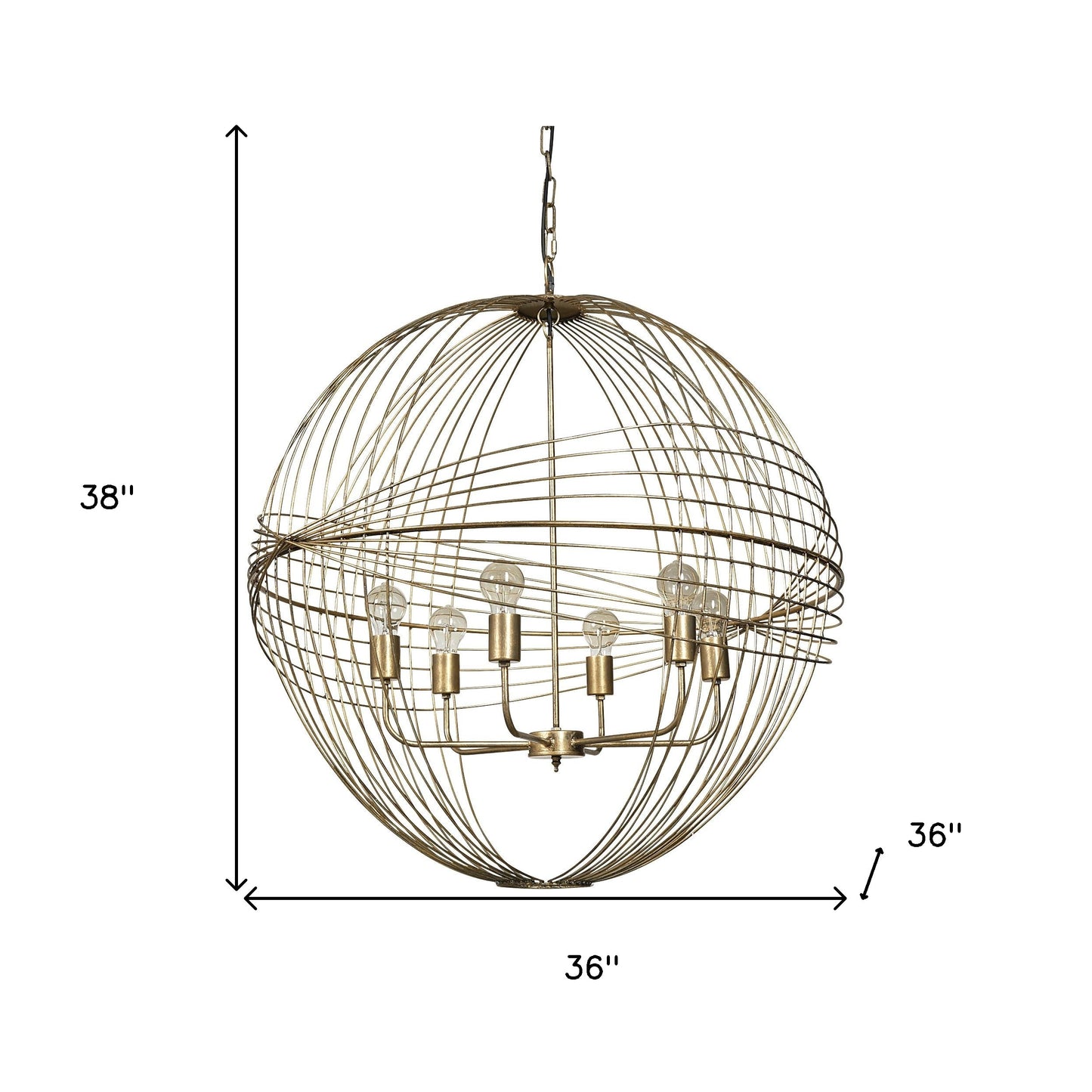 Gold Caged 6 Light Glass Chandelier w/ Shades